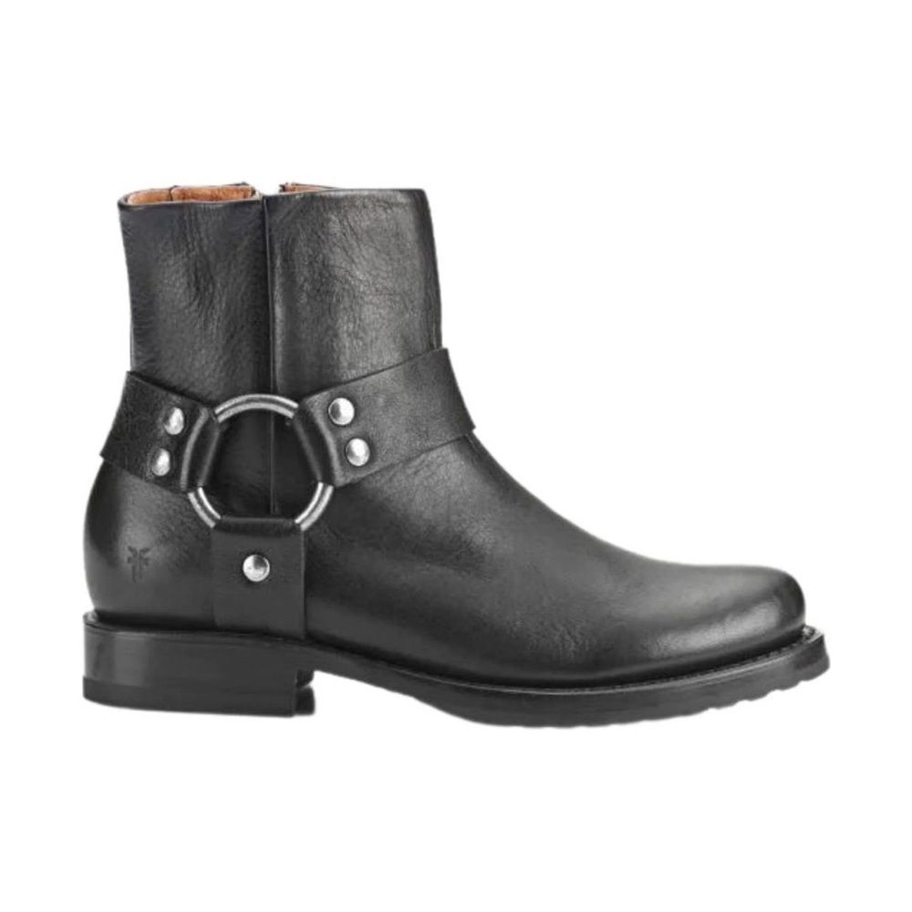 Frye Veronica Harness Moto Ankle Boots Black Leather Silver 8